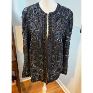 Nipon Night Vintage Black Paisley Beaded Sequin Jacket Medium Mob Wife Old Money